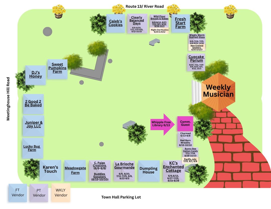 New Boston Farmers Market Vendor Map for June 13, 2026 New Boston Farmers Market Vendor Map for June 13, 2026